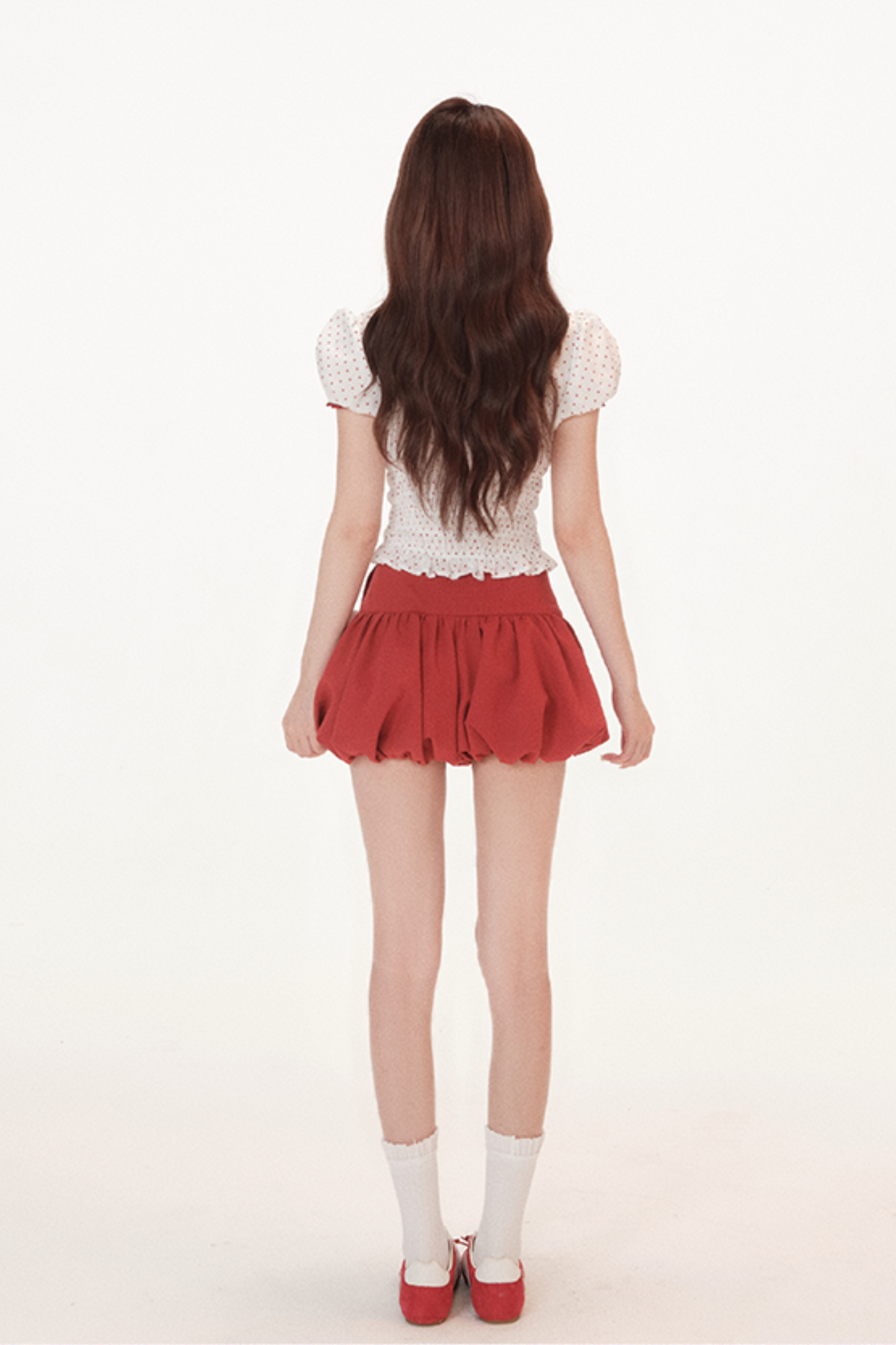 Polka Dot Puff Sleeve Doll Shirt + Ribbon Balloon Skirt Pants