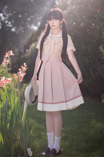 [pre-order] Retro Sweet College Tops + Pleated Skirt