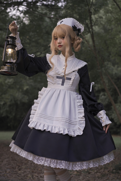 Lantern Angel Maid Lolita Dress + Apron + Detachable Collar