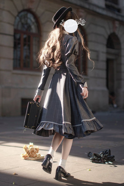 [pre-order] Gray Check Waist Dress