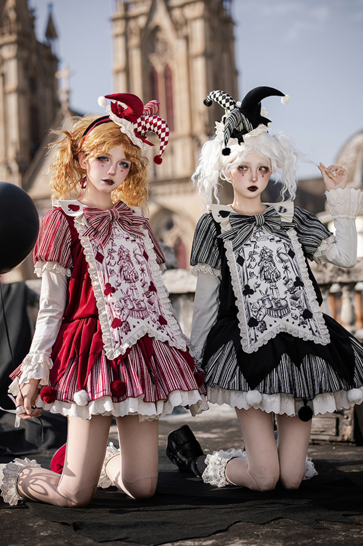 Doll Circus Pierrot Lolita Dress + Headband + Belt + Ribbon + Headband + Panel