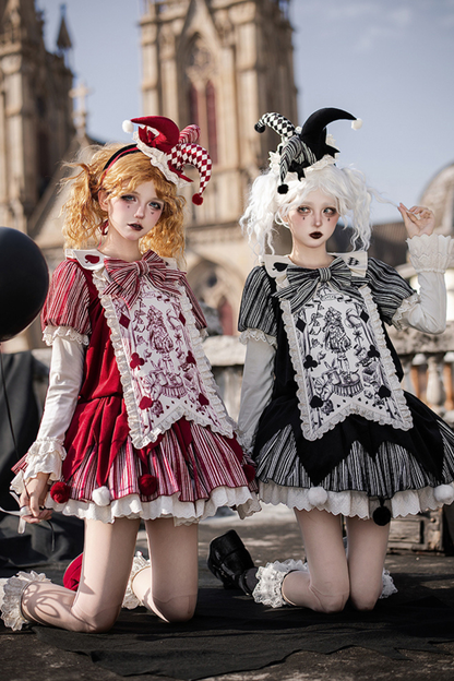 Doll Circus Pierrot Lolita Dress + Headband + Belt + Ribbon + Headband + Panel