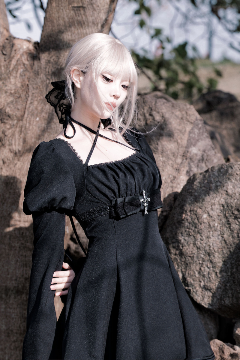 Dark Gothic Girl Flared Dress