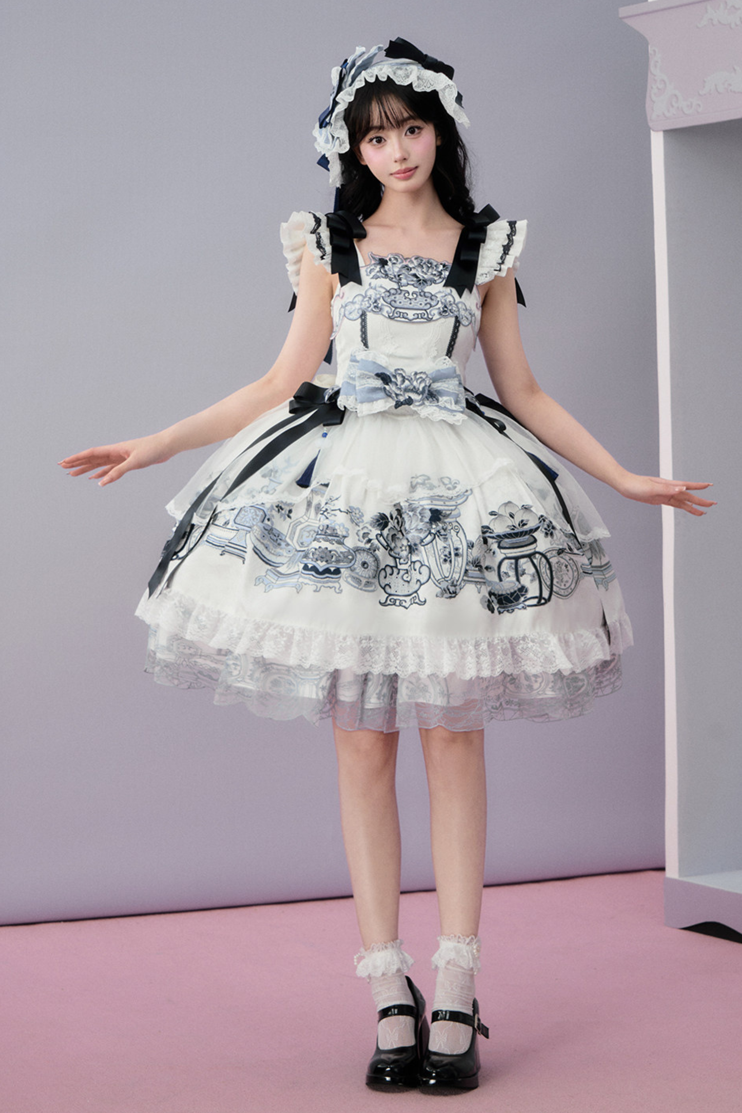Chinese-style Design Flutter Sleeve Lolita Dress + Ribbon