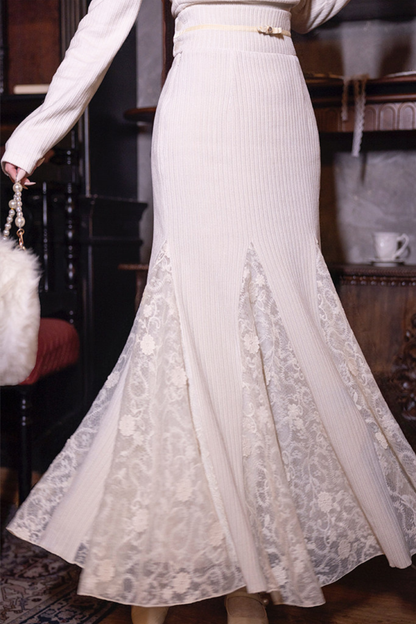 Moonlight Lace Knit Top + Long Skirt