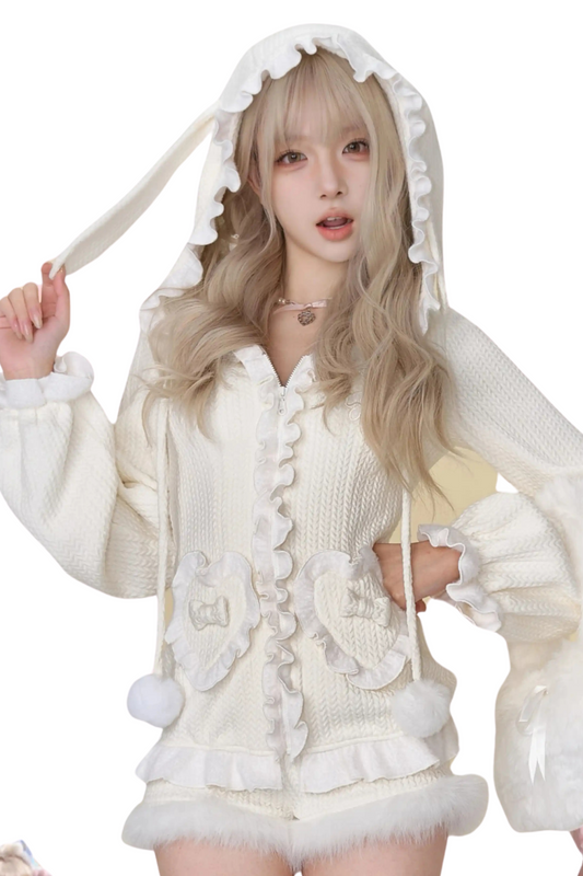 Snow Girly Hooded Jacket + Fur Knit Pants