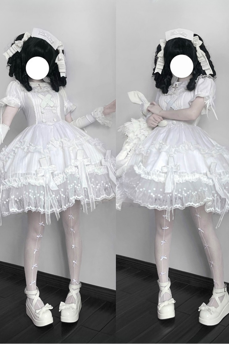 [pre-order] Pure White Gothic Tulle Dress + Nurse Hat