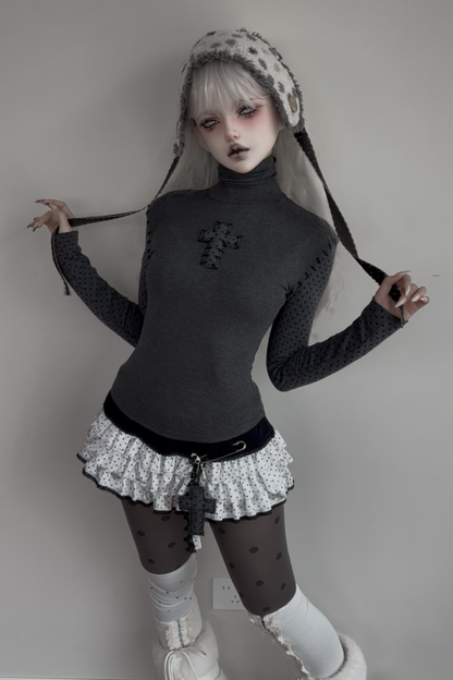 Cross Dot Turtleneck Top + Skirt + Pendant