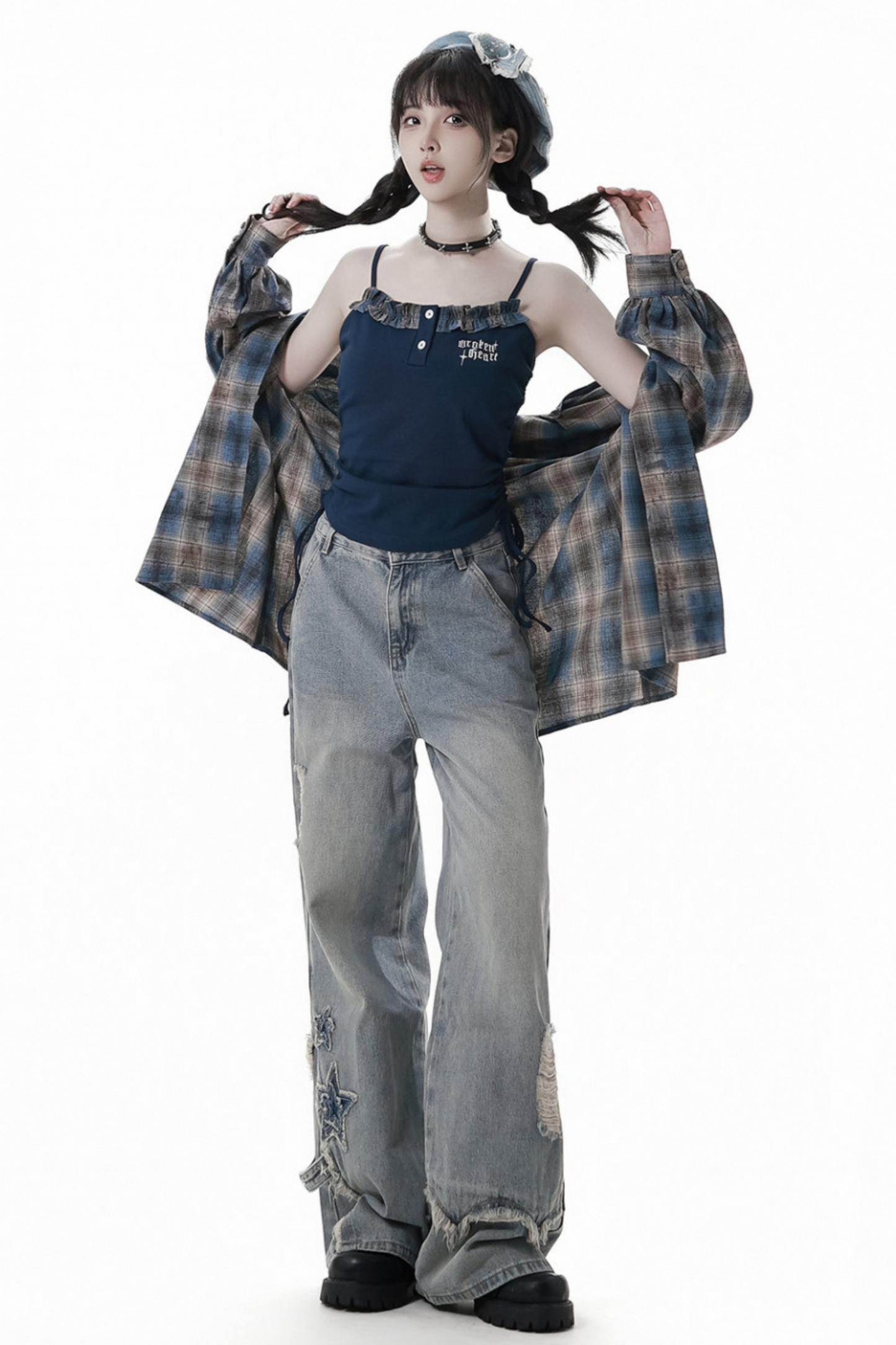 Plaid Loose Shirt + Tank Top