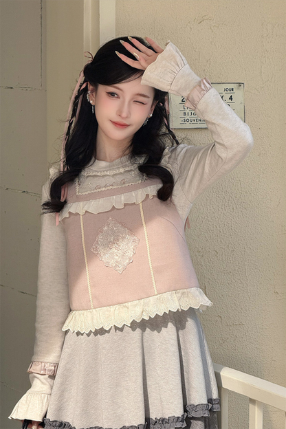 Ballet Tiered Knit Dress + Vest