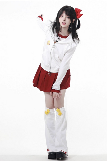 Snack Girl Hooded Vest + Top + Pleated Skirt + Leg Warmers