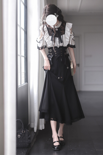 [pre-order] Off-shoulder Ruffle Tops + Mermaid Skirt + Ribbon