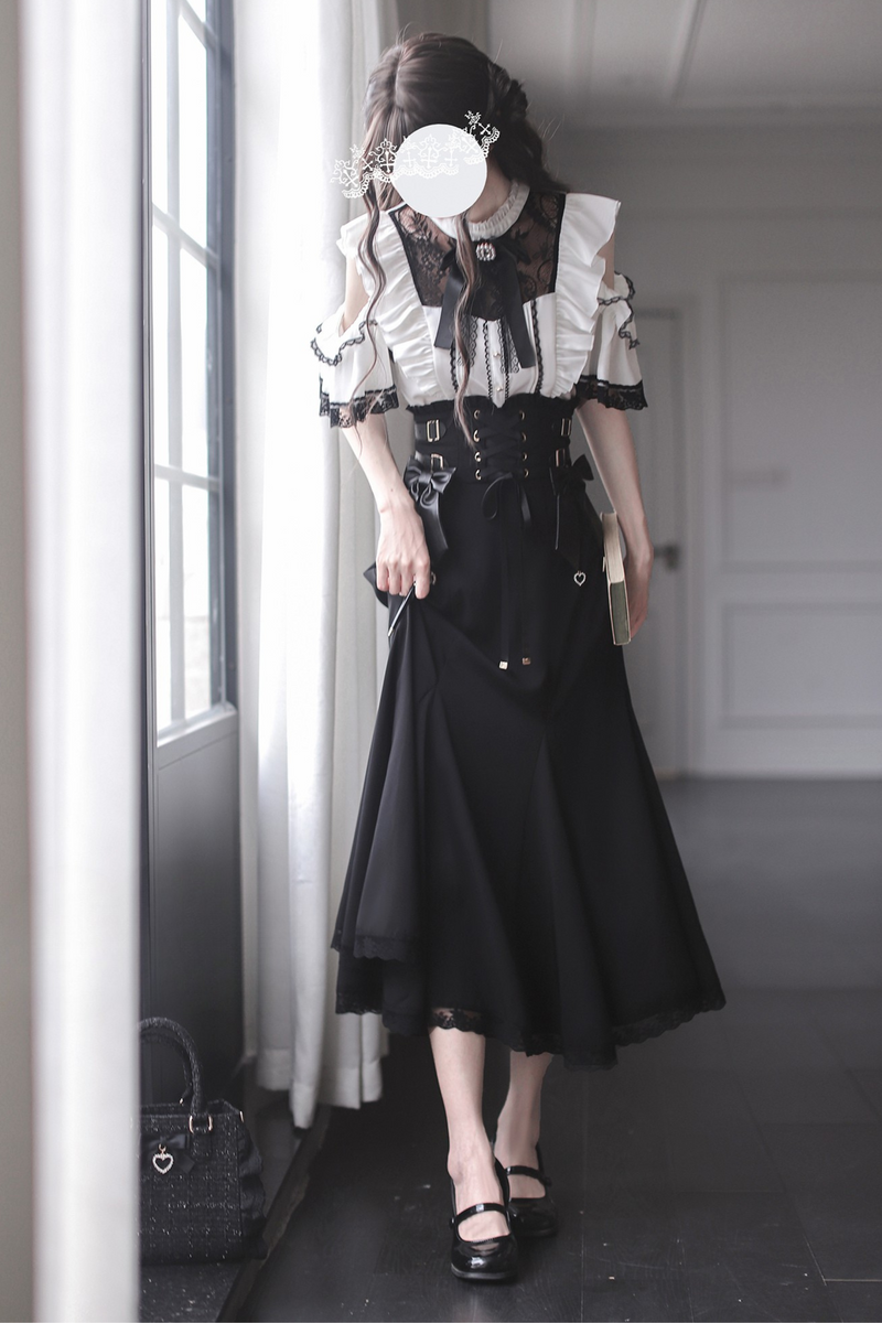 [pre-order] Off-shoulder Ruffle Tops + Mermaid Skirt + Ribbon