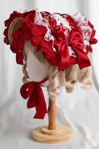 Rose Lace Lolita Bonnet + Hat + Hairband + Clip Hat + Crown