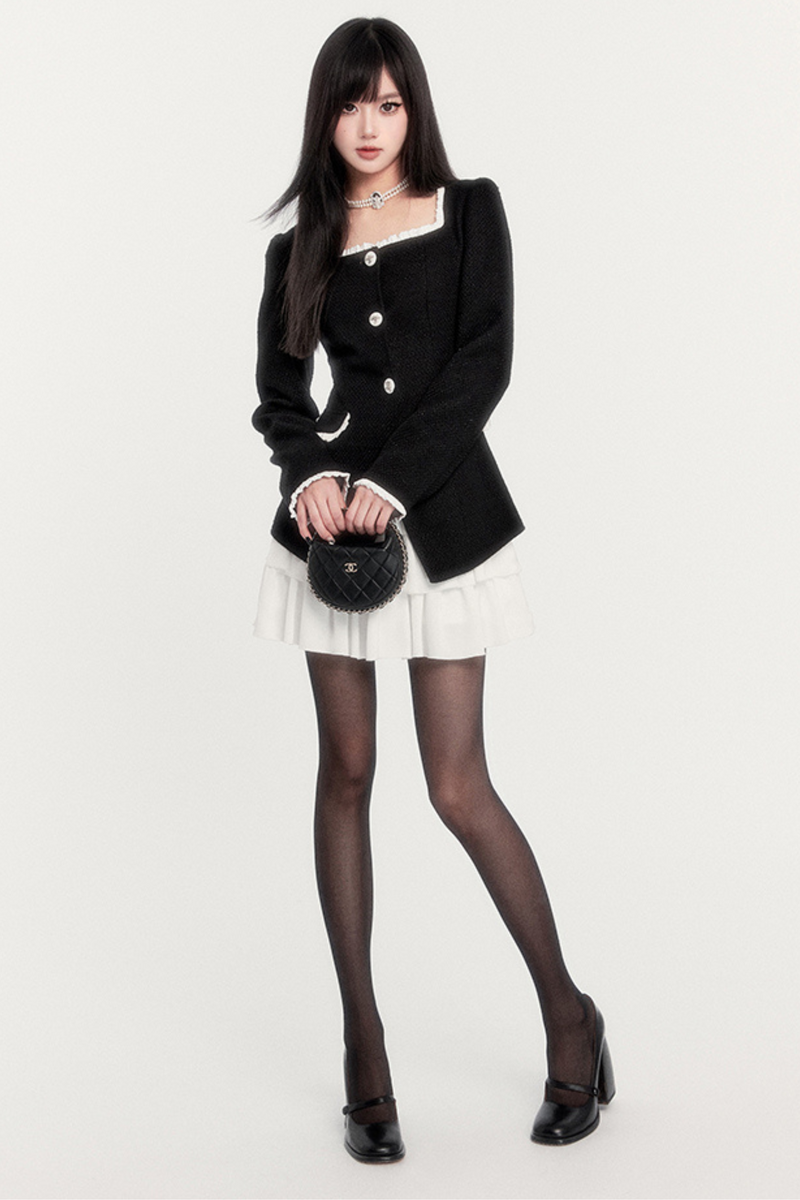 Ribbon Tweed Vest Dress Set