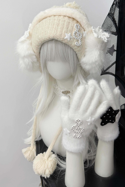 Snow Music Knit Hat + Ear Muffs