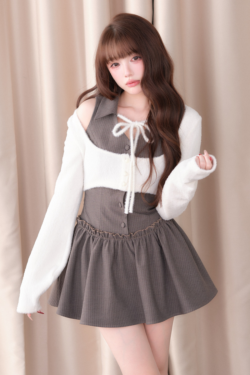 Sweet Off Shoulder Faux Two Piece Dress