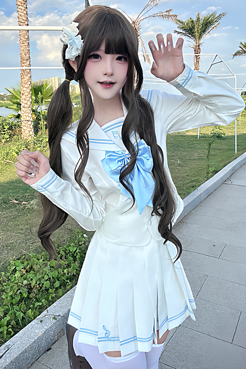 Long Sleeve Sailor Top + Skirt + Ribbon