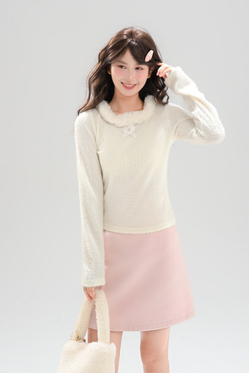 Sweet Ribbon Fur Knit Top