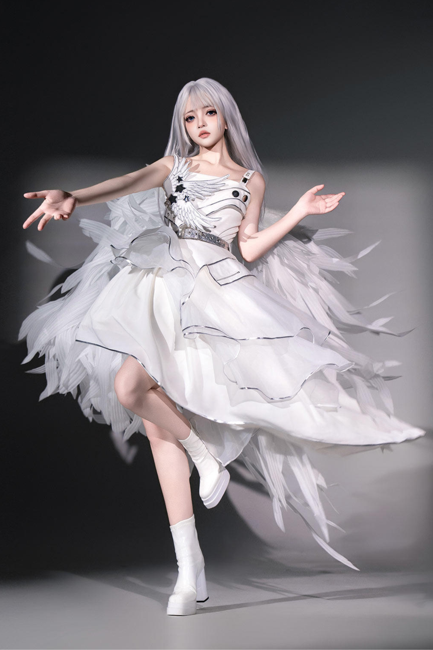 Silver Cyberpunk Lolita Dress + Sleeves + Belt