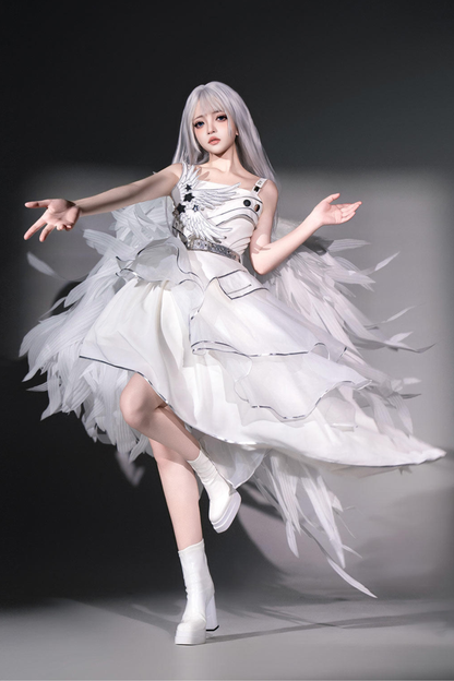 Silver Cyberpunk Lolita Dress + Sleeves + Belt
