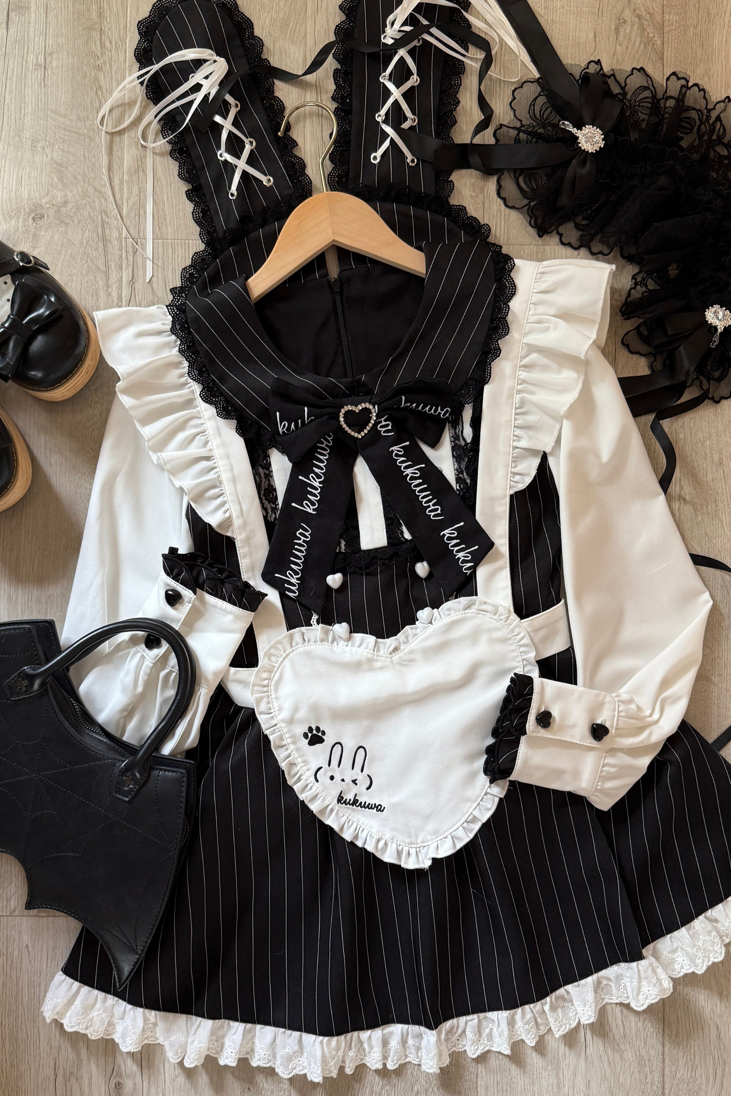 Dark Angel Lace Up Dress + Apron + Sweater