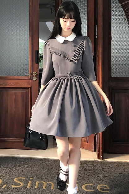 Retro Preppy Mid-sleeve Lolita Dress