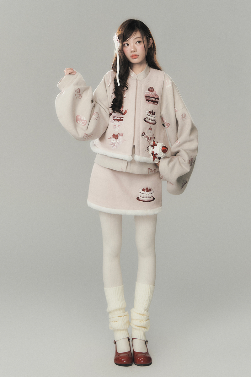 Strawberry Cake Preppy Style Vest + Top + Skirt