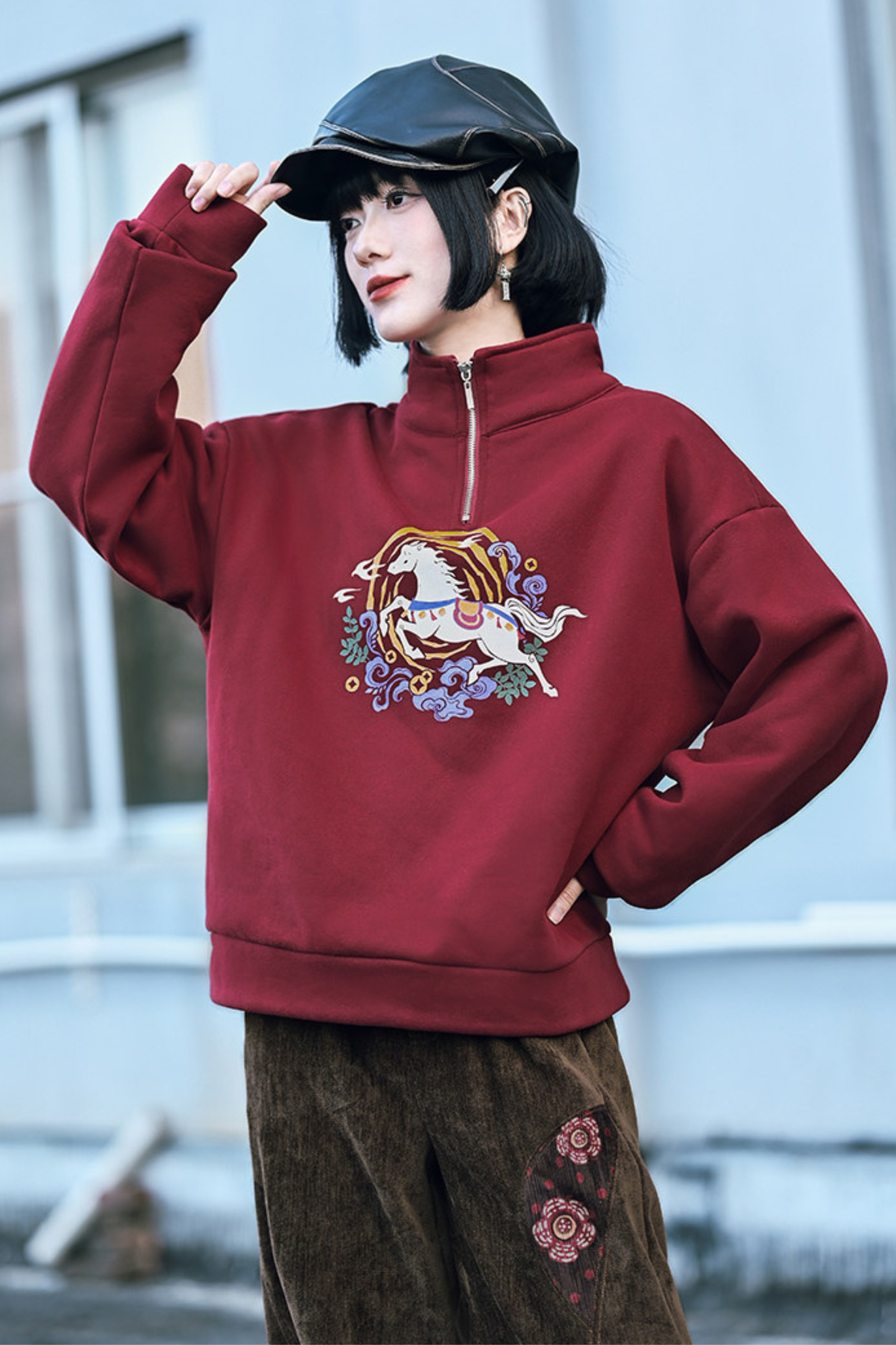Retro Chinese-style Mode Zip Neck Top