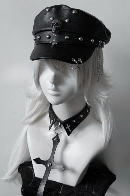 Dark Rivet Y2k Leather Buckle Subculture Cap
