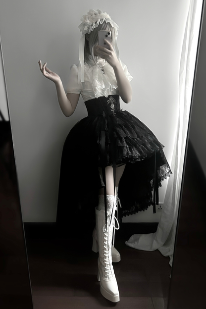 [pre-order Deadline: March 18] Dark Gothic Lolita Skirt + Shirt + Headband + Hat + Sleeve