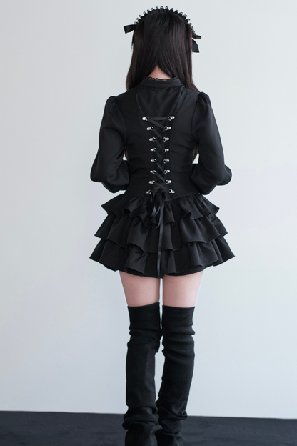 Little Goth Lace Ribbon Dress + Shorts
