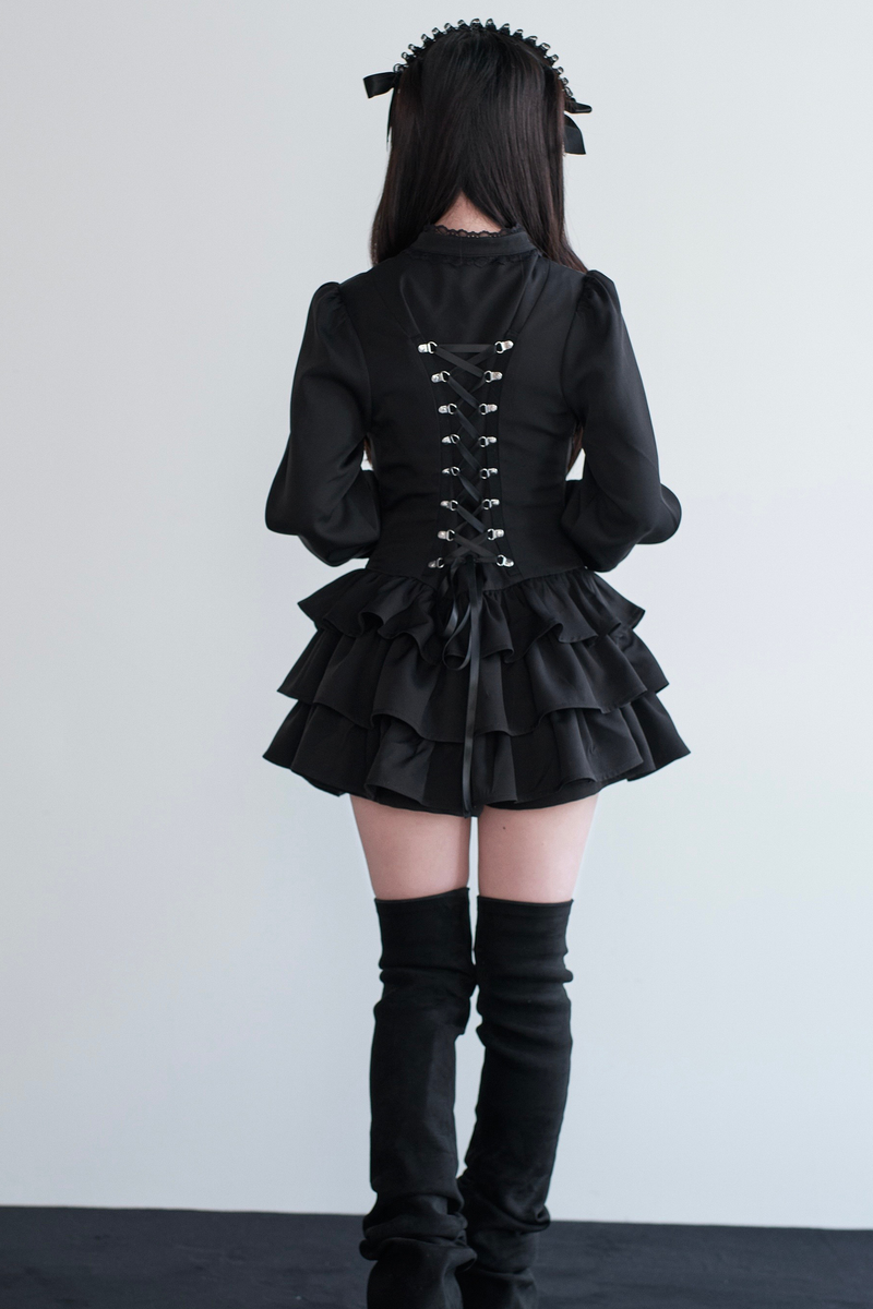 Little Goth Lace Ribbon Dress + Shorts