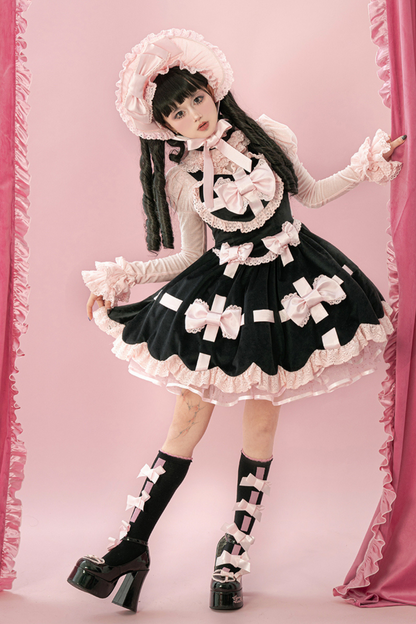 Sweetheart Lolita Suspender Skirt + Ruffle Neck Blouse + Petticoat