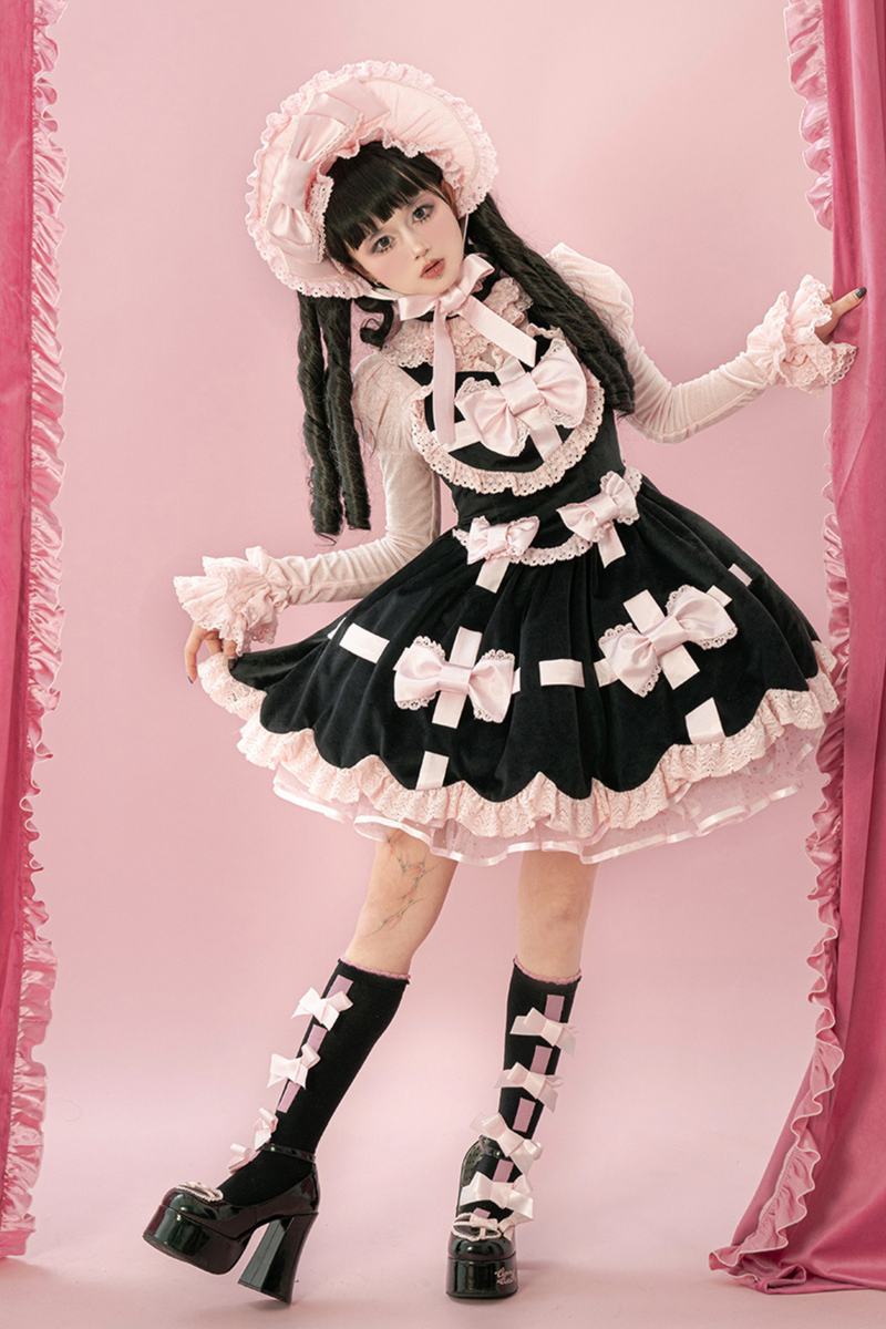 Sweetheart Lolita Suspender Skirt + Ruffle Neck Blouse + Petticoat