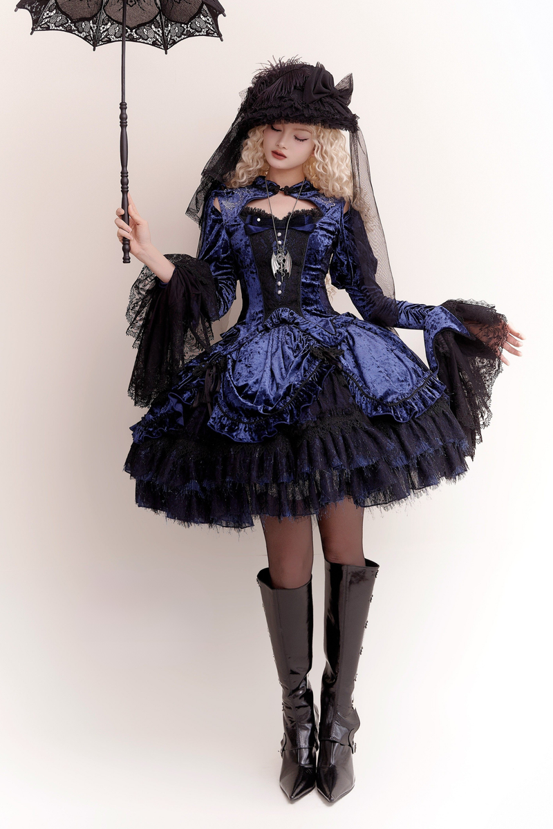 Gothic Velvet Sleeve Lolita Top + Vest + Skirt