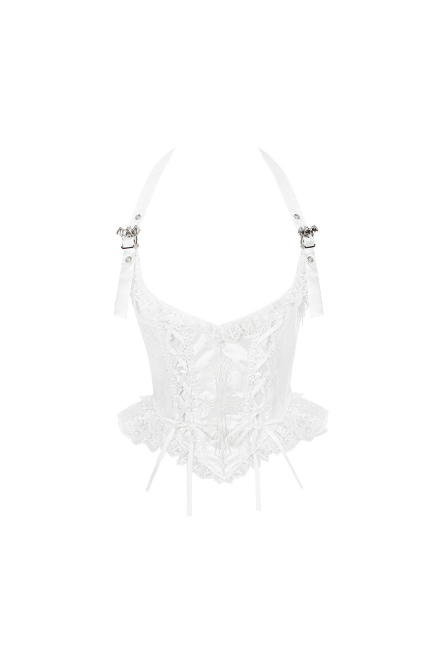 White Gothic Gemini Lolita Dress + Corset + Ribbon + Headband + Veil