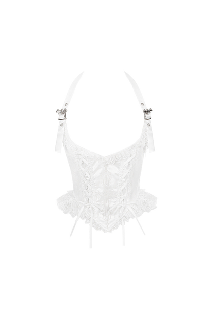 White Gothic Gemini Lolita Dress + Corset + Ribbon + Headband + Veil