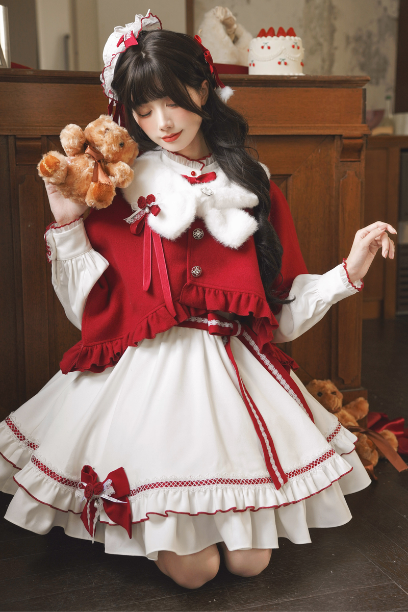 Red Wish Ribbon Dress + Cape