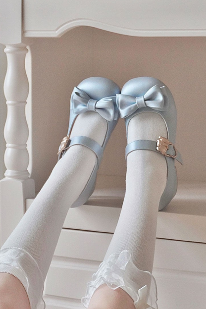 Satin Sheep Puff Ribbon Shoes