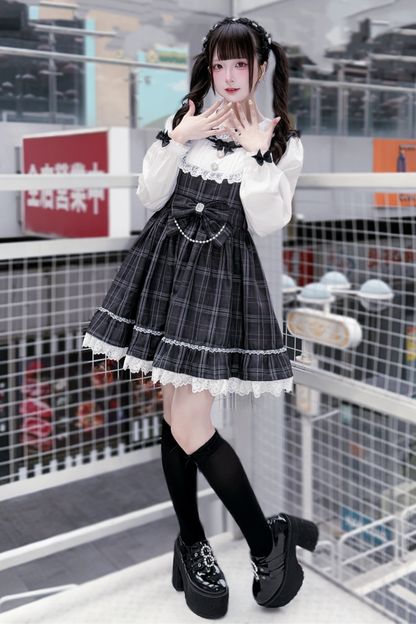 Dark Sweet Plaid Dress + Headband
