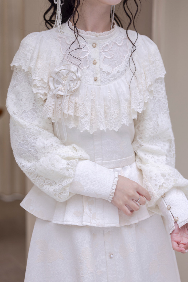Lace Patchwork Top + Long Skirt + Belt