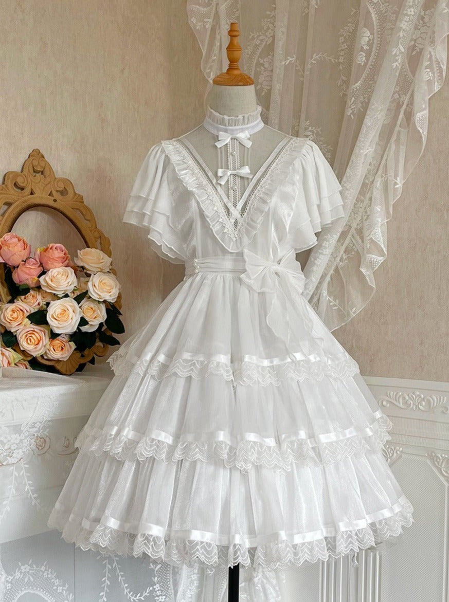 Stand Collar Ruffle Tiered Airy Dress