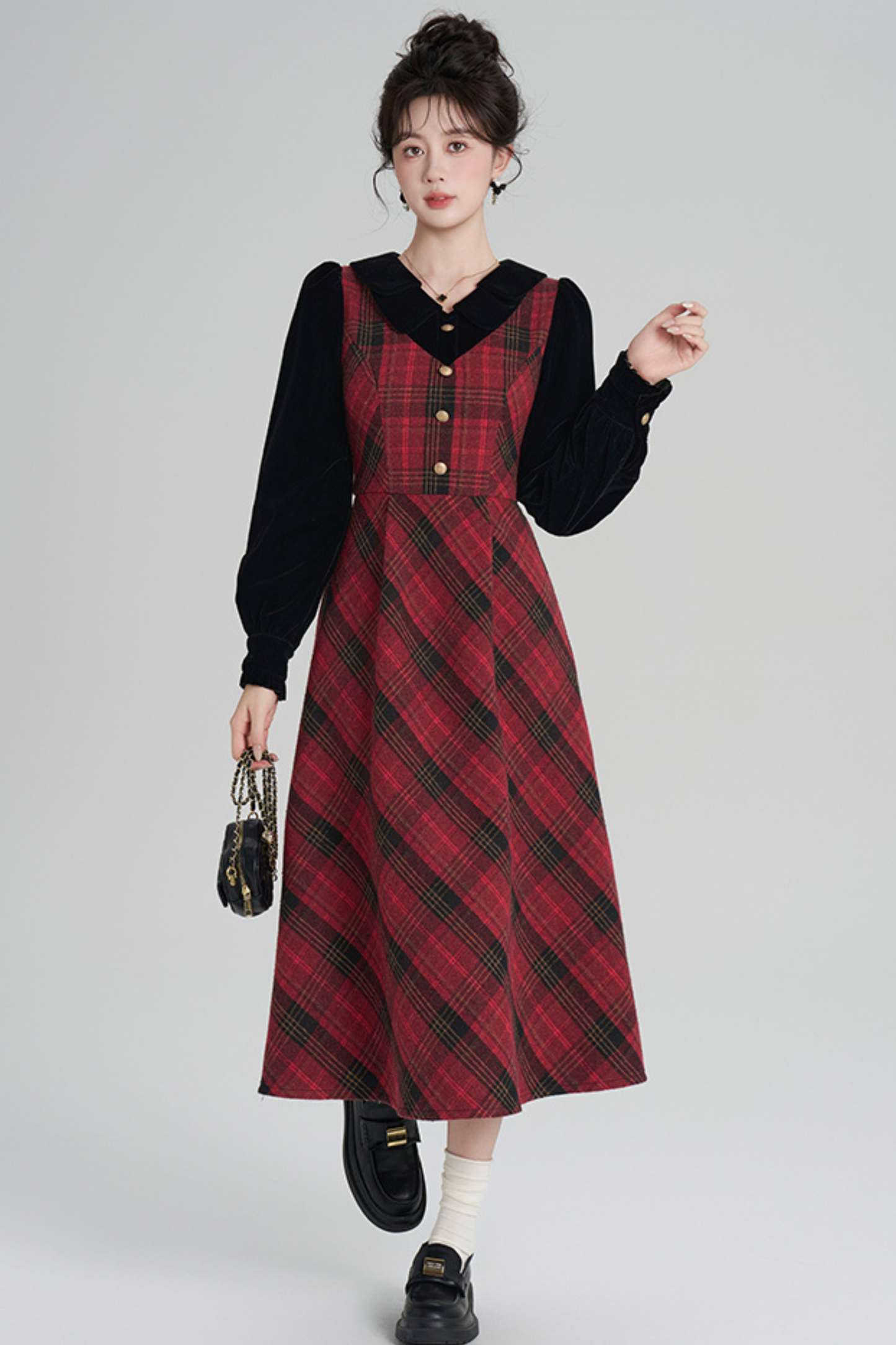 Red Retro Check Tweed Dress