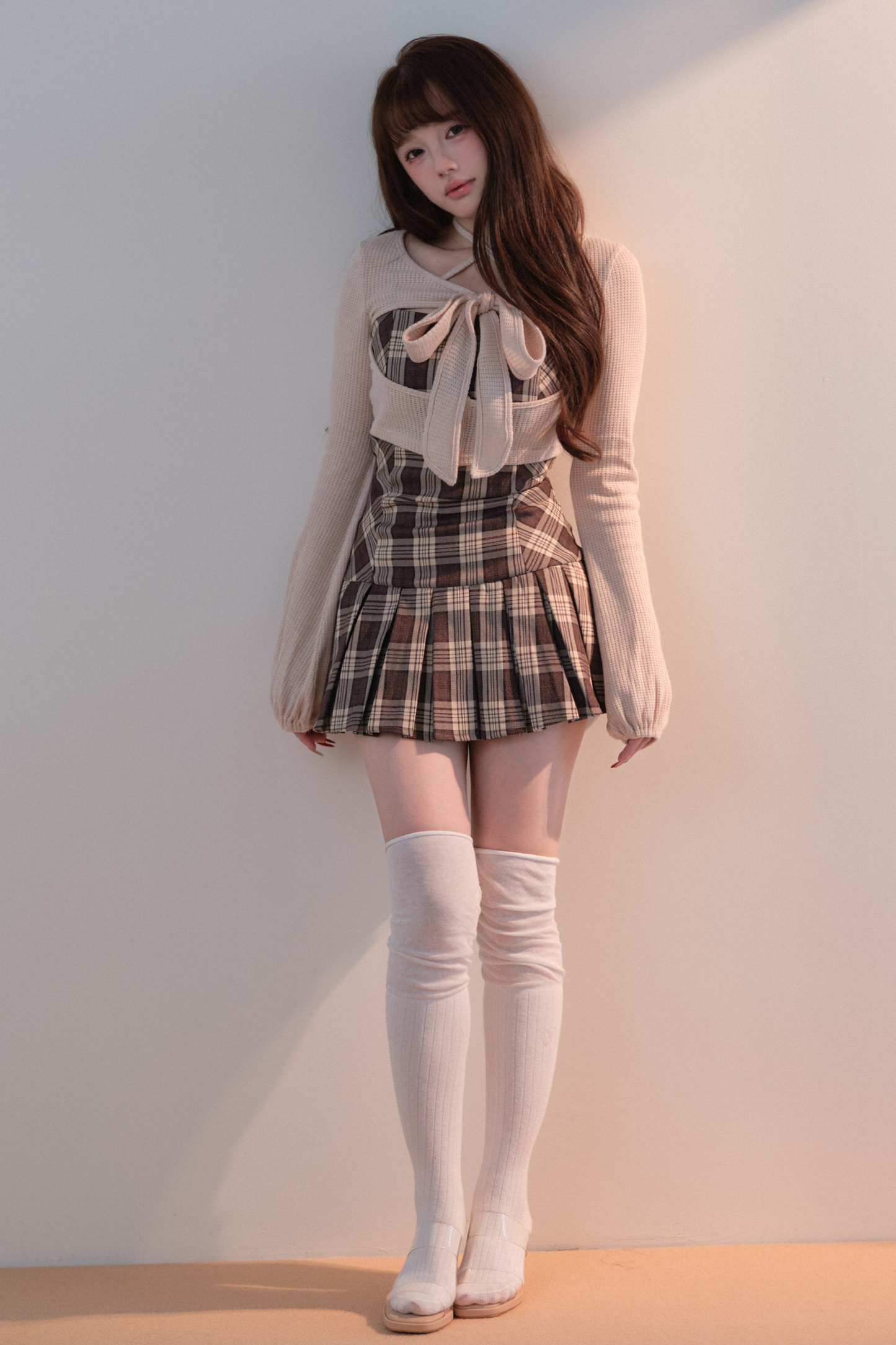 Checkered Dress + Short Knit Top