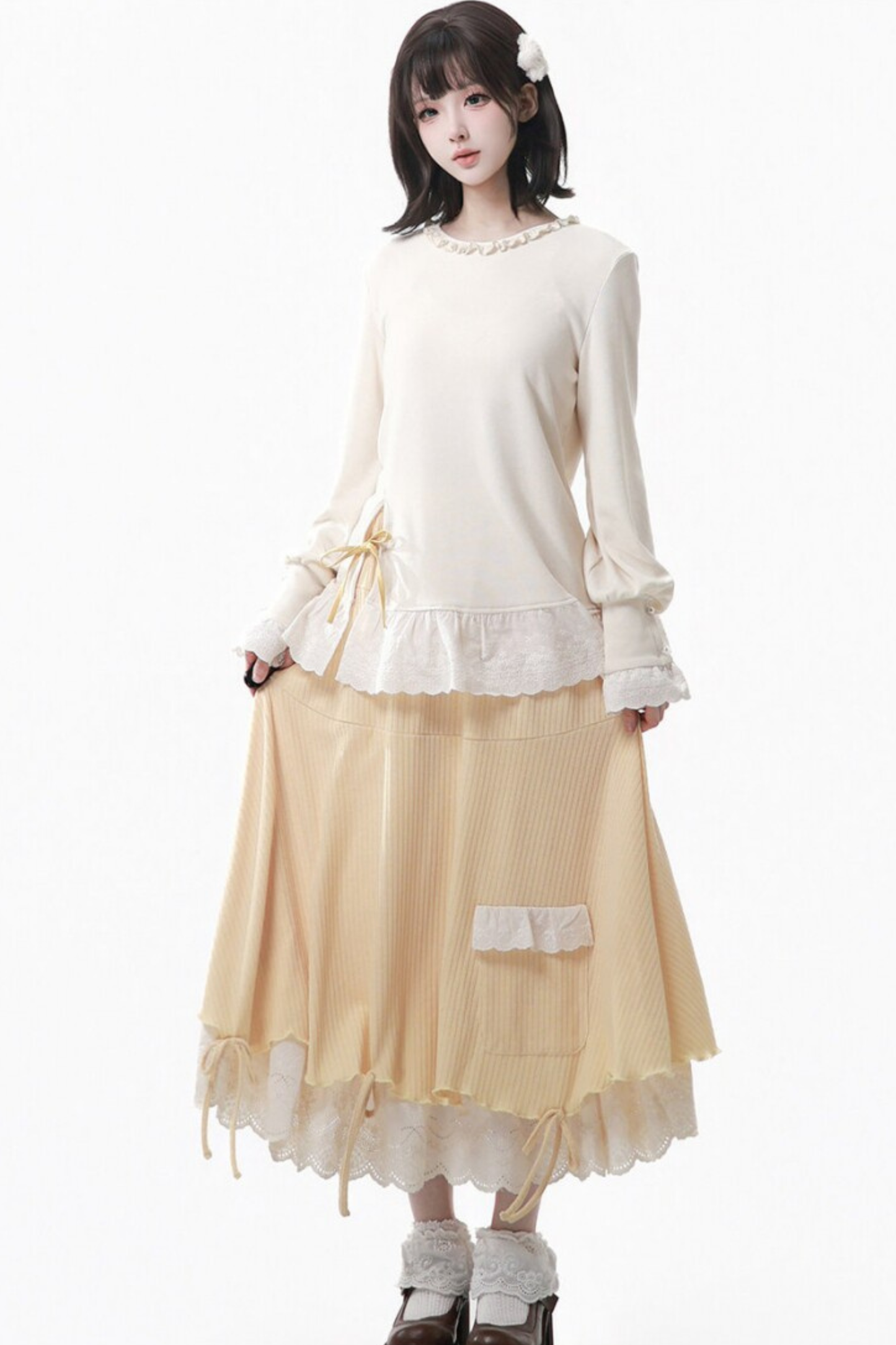 Yellow Ruffled Tank Top + Top + Skirt