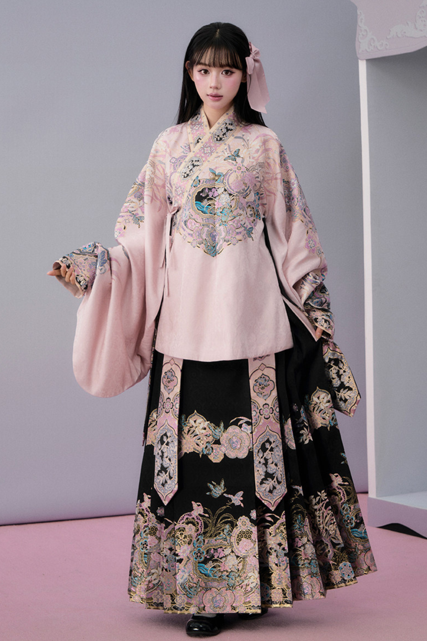 Sweet Chinese-style Jacket + Pleated Skirt + Accessories