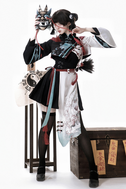 Devil's Chinese-style Jacket + Camisole + Pleated Skirt + Skirt Curtains