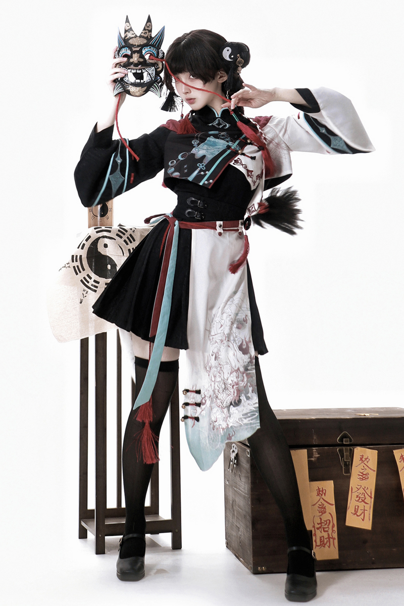Devil's Chinese-style Jacket + Camisole + Pleated Skirt + Skirt Curtains