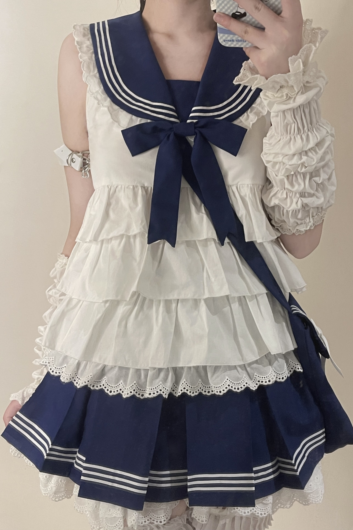 Sailor Ribbon Marine Top + Pleated Layered Skirt